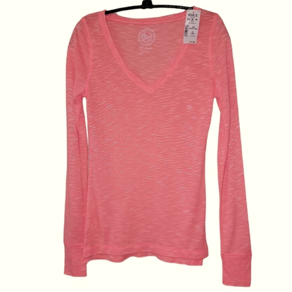 NWT So Orange Regency Core See Thru Long Sleeve VNeck Top Sz XS